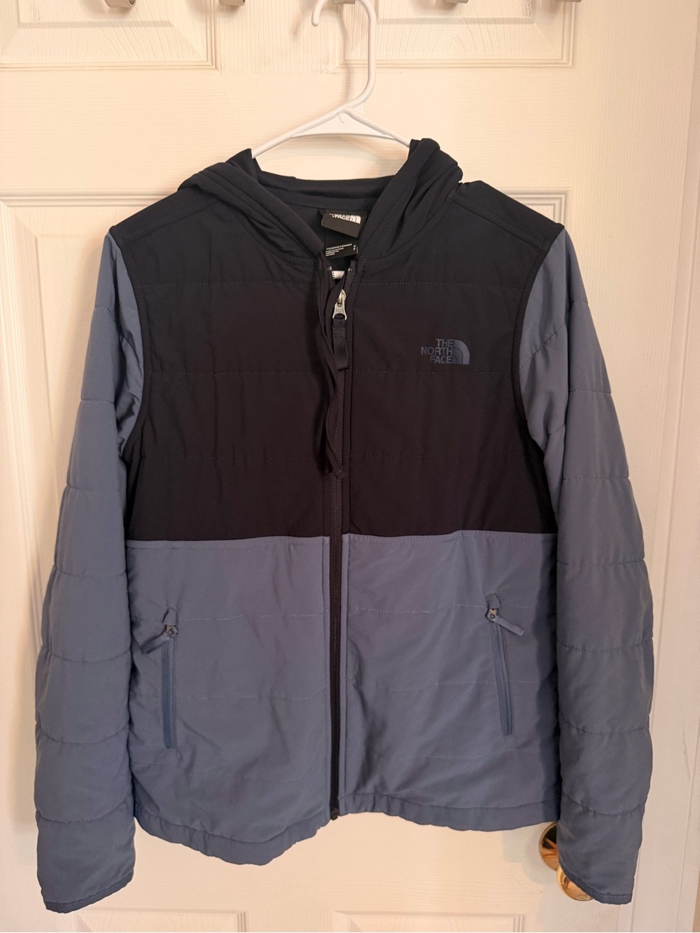 The North Face Black and Slate Blue Hooded Puffer Jacket
